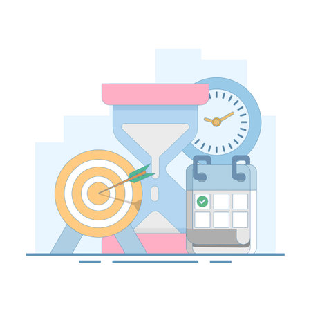 Time management concept, Self-discipline or self-control to complete work or achieve business targets, time management to increase productivity. flat design illustration.のイラスト素材