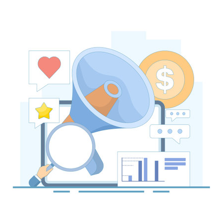 Concept of content creation and data analysis, content that can communicate with the audience. digital marketing, advertising and promotion. Flat design illustration on background.のイラスト素材