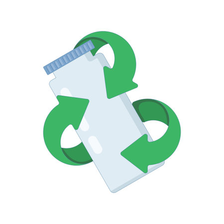 Plastic waste recycling concept. Plastic recycling sign, Eco-friendly recycling symbol, Recycling symbol, Green eco-friendly label. Flat design vector illustration on background.のイラスト素材