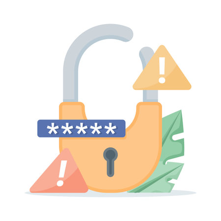 illustration of a broken padlock with an exclamation mark. Notification of an error that occurred in the security and protection system. Warning that the password has been hackedのイラスト素材
