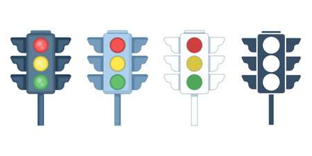 Traffic Light icon set. Traffic lights maintain the smooth flow of traffic. Safety signals for driving, transportation, and city traffic. Urban safety. Simple stock illustration.のイラスト素材