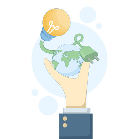 The concept of sustainable ecology and environmental conservation. Hands holding a globe, green leaves, Earth Day, World Environment Day. Save the planet, eco-friendlyのイラスト素材