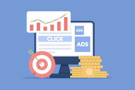 Pay-per-click illustration concept for websites. Targeted contextual PPC advertising or online banner advertising. Contextual digital marketing, behavioral targetingのイラスト素材