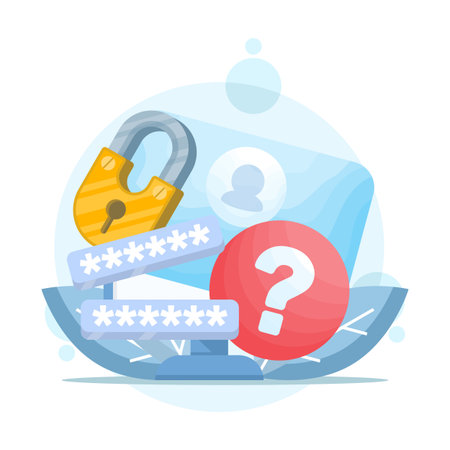 Forgotten account password concept. Forgotten password, account protection, service for resetting account information. Login page with question mark symbol. Flat style vectorのイラスト素材