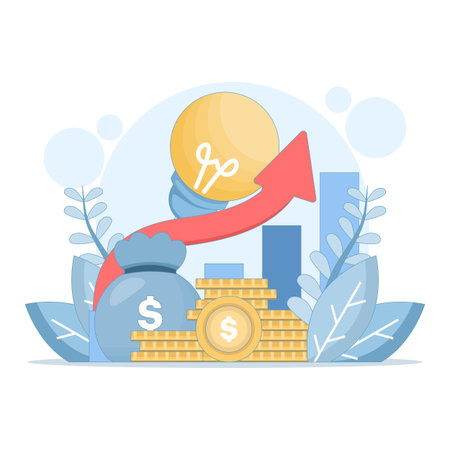 Financial business investment concept. Up arrow icon, coin tree, and dollar chart. Sustainable financial growth and investment. Expansion of value or returns. Flat designのイラスト素材
