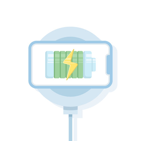 A clean and modern wireless charging icon with a minimalist style. It depicts energy waves radiating from a smart device, symbolizing wireless power transfer. Flat illustrationのイラスト素材