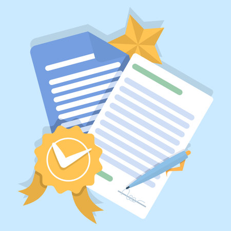 Flat vector illustration of certificate, achievement, award, grant, and diploma concepts. Premium quality graphic design element for education, success, recognition, and professionのイラスト素材
