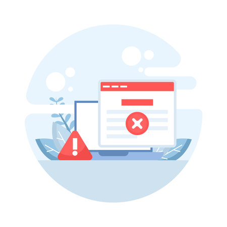 Flat vector illustration of system error conceptual icon. Computer warning, software bug, failure alert, troubleshooting, problem notification, and technology issue designのイラスト素材