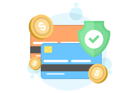 Flat vector illustration of secure payment. debit card with shield icon symbolizing safe transaction, online banking protection, financial security, and digital payment trustのイラスト素材