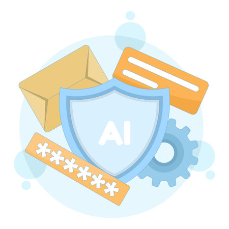 Flat vector illustration of AI-powered fraud detection system. Concept of real-time online security, safe transactions, and advanced artificial intelligence protecting againstのイラスト素材
