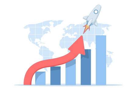 A flat vector illustration of good financial growth. Investments, wealth accumulation, and income increase over time, symbolizing financial growth and smart money management.のイラスト素材
