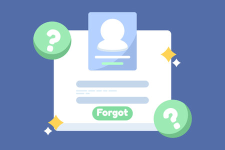 Forgotten password concept illustration showing a confused user facing login issues on social media or websites, symbolizing account recovery, user service, and access problems.のイラスト素材