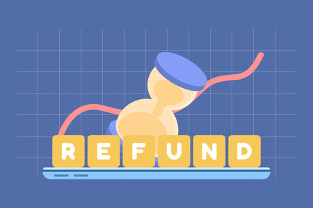 Time refund concept shown with an hourglass and a refund message on an electronic device, illustrating reimbursement and time-based return processes.のイラスト素材