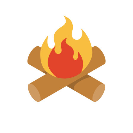 bonfire icon in a modern, creative style, featuring a stylized flame and logs designed for contemporary illustrations and digital projects.のイラスト素材