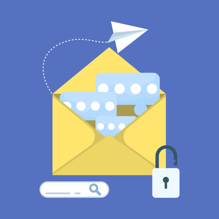 Electronic message safety concept illustrated in vector style, representing secure digital communication, protected emails, and online message privacy.のイラスト素材