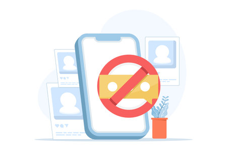 Flat vector illustration of managing online comments. A woman disabled comment features on her post to control conversations, avoid spam, and prevent harassment for safer digital iのイラスト素材