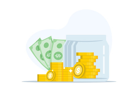 Flat vector illustration of saving money for the future. Cartoon piggy bank with a coin being inserted, symbolizing financial planning, budgeting, investment, and long-term wealthのイラスト素材