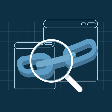 Link building SEO concept with backlinks as a digital marketing strategy to increase website traffic, domain trust, and search performance, illustrated with iconsのイラスト素材