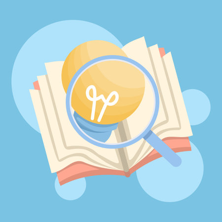 Educational concept open book with light bulb and magnifying glass science research learning knowledge exploration study geography study academic study innovationのイラスト素材