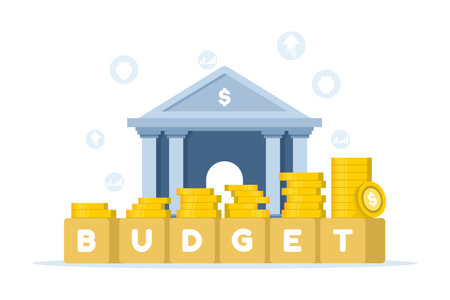 Future financial budget planning, steps to economic growth, wealth strategy, investment planning, money management, digital marketing concept illustration.のイラスト素材