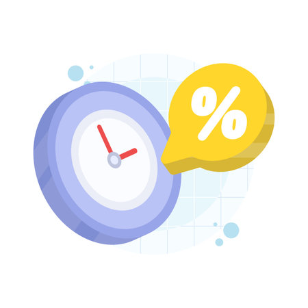 clock with percentage symbol concept for limited-time discounts and sales. Vector illustration for promotions, special offers, and marketing campaigns.のイラスト素材