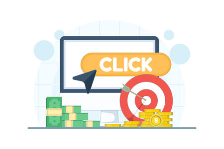 Pay per click internet advertising concept. Vector illustration for PPC campaigns, online ads, digital marketing strategy, and traffic acquisition.のイラスト素材