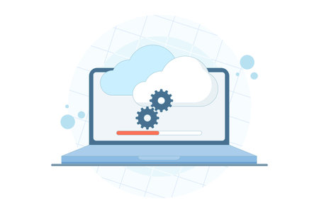 Cloud update concept with gears and loading icon. Vector illustration for cloud computing, system...