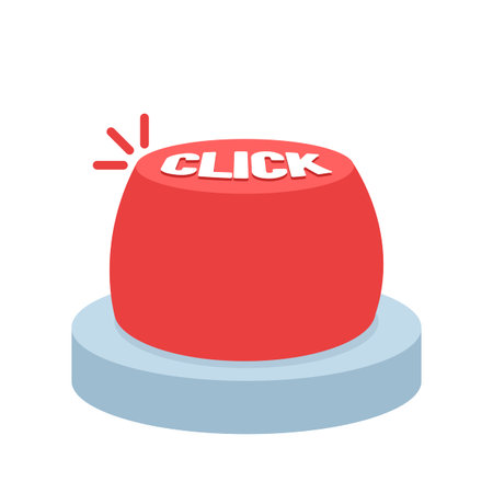 Bright red click button illustration symbolizing user interaction. Concept for call to action, website navigation, digital interface, and online marketing design.のイラスト素材