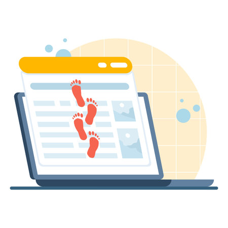 Digital footprint icon showing computer-based data tracking. Creative flat vector illustration for online privacy, personal data management, and internet security concepts.のイラスト素材