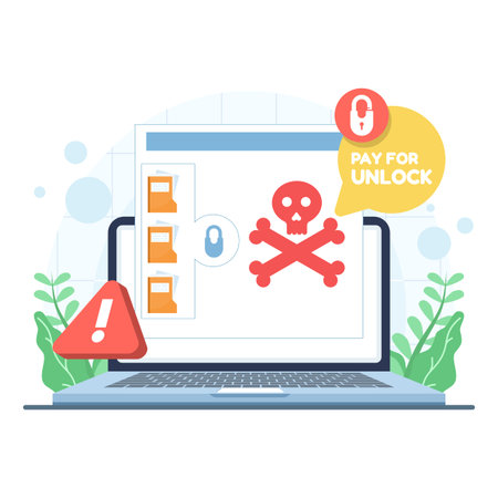 Cybersecurity ransomware icon illustrating encrypted data and online threats. Creative vector illustration for malware attacks, data protection, and internet security concepts.のイラスト素材