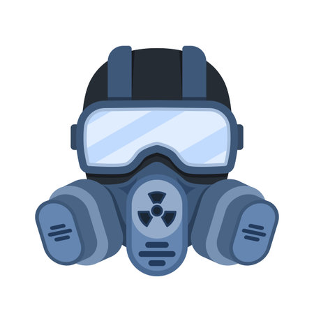 Safety concept illustration, full face gas mask isolated on white background, respiratory protection gear, hazard defense, and industrial safety vector design.のイラスト素材
