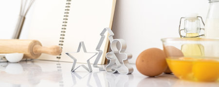 kitchen tools and ingredient for Christmas cookies. Bannerの写真素材