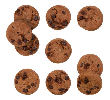 Top view of Chocolate chip cookie isolated on white background. Season's greetings.の写真素材