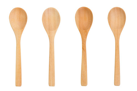 Top view . Set of four Wooden spoon isolated on a white background.の写真素材