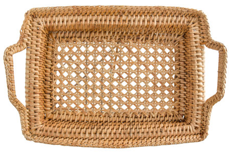 Top view of square basket tray isolated on white background.の写真素材