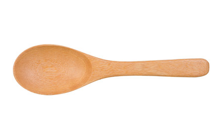 Top view of Wooden spoon isolated on a white background.の写真素材