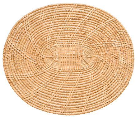 Top view of Bamboo serving tray mat isolated on white background. Studio shotの写真素材
