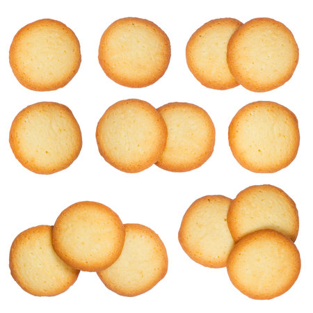 Top view of butter cookies biscuits isolated on white background . Season's greetings.の写真素材