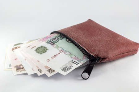ruble banknotes, essential wallet with white background