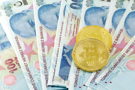 bitcoin over the turkish banknotes