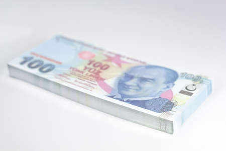 turkish banknotes isolated on whiteの写真素材