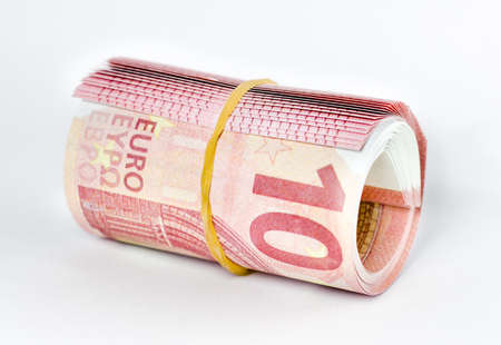 rolled 10 euro banknotesの写真素材