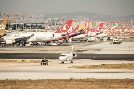 Plane preparing take off at Ataturk Airportのeditorial素材