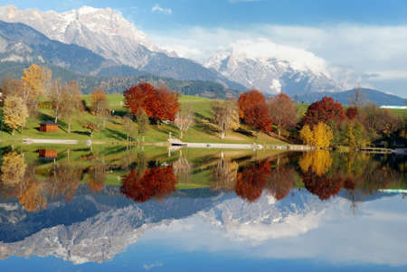 Lake Ritzensee in austria on a beautiful autumn dayの写真素材