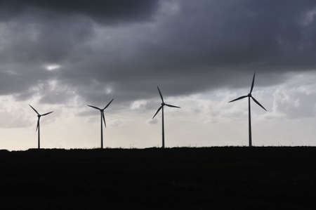 Wind engines on a stormy day in Brittany, Franceの写真素材