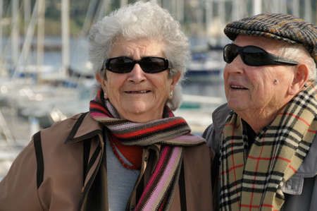 Old senior couple laughing and having fun