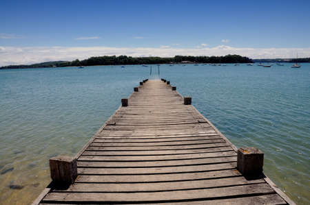 Wooden landing stage in Brittany, Franceの写真素材