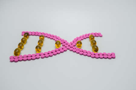 Shape of DNA made from pills, creative pillsの写真素材