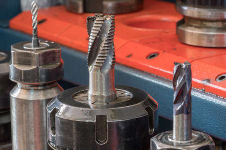 CNC milling machine with metallic end mill carbide, professional cutting toolsの写真素材
