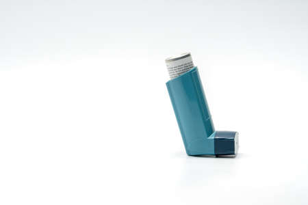 Asthma inhaler isolated on white background, relieverの写真素材